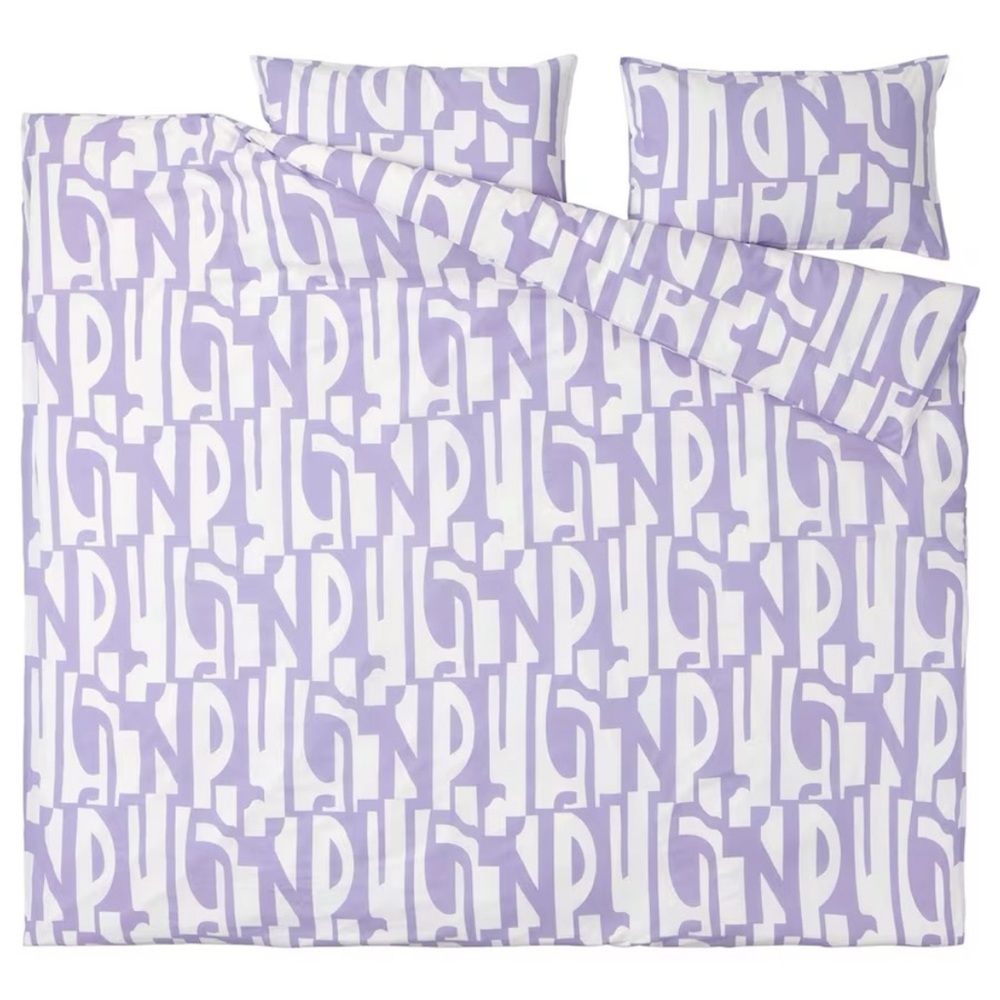 IKEA BERGHEMLOCK Duvet cover and pillowcase(s), white/lilac Full/Queen BRAND NEW